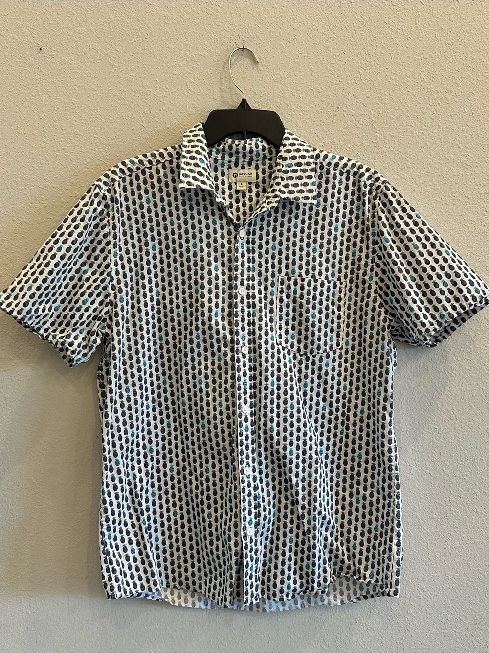 Title: Haggar Pineapple Print Button Up Shirt L Tropical Resort Camp